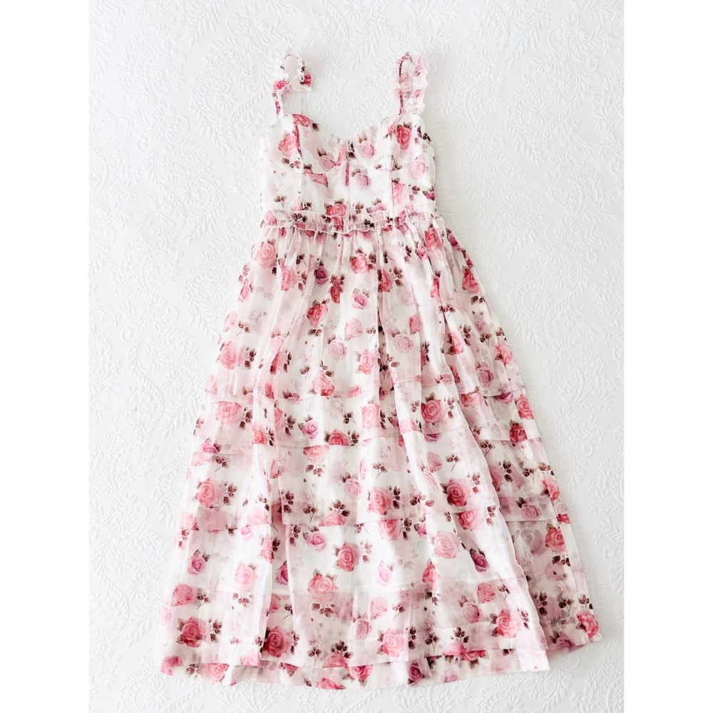 NWOT Lulus Sincerely Enchanting Ivory Floral Print Organza Midi Dress Large - Picture 2 of 7